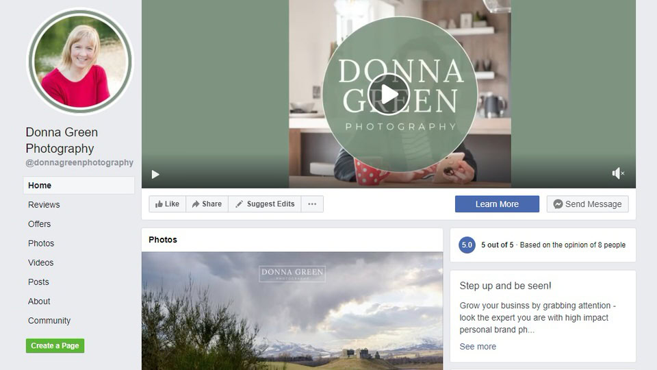 FacebookPage Portrait Photographer Edinburgh - Facebook page screenshot