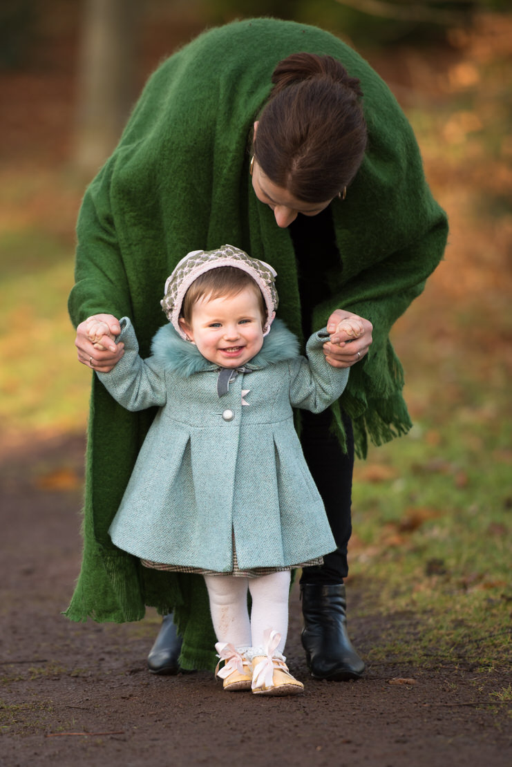 Family photography Edinburgh Lauriston Castle Mum and one year old girl walking