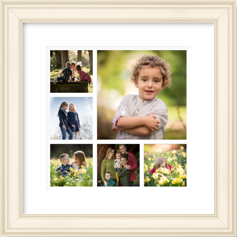 cream colour framed multi-aperture collage portrait photographs of children outdoors