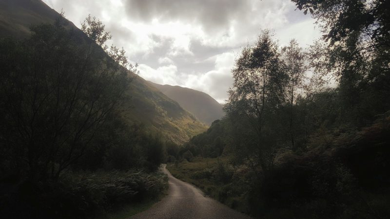 Tea Break Tog Awards - single track road through Glen Nevis, Scotland, in the evening sun
