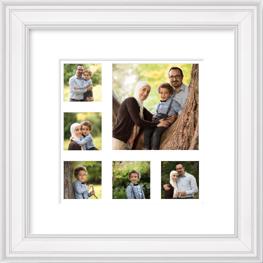 Family photographer Edinburgh - family photographs help children's self esteem - white framed multi-print collage of outdoor family photos
