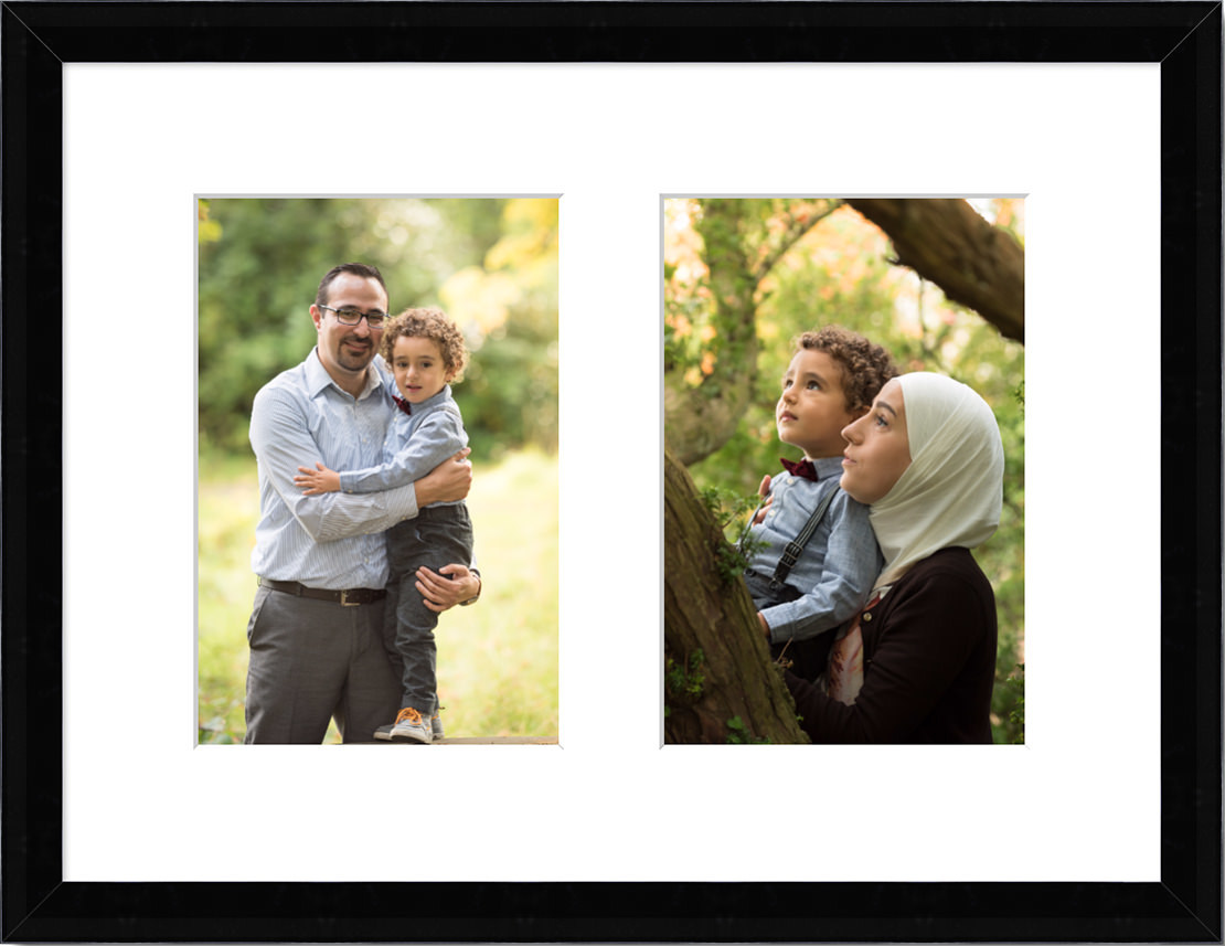 Framed photographs of little boy and parents