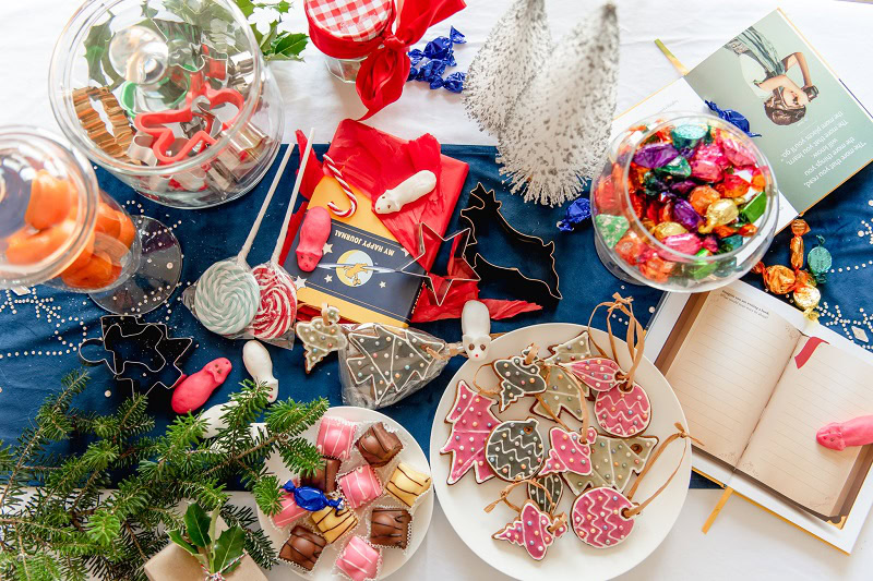 Mood board for photography - flatlay image of Christmas props