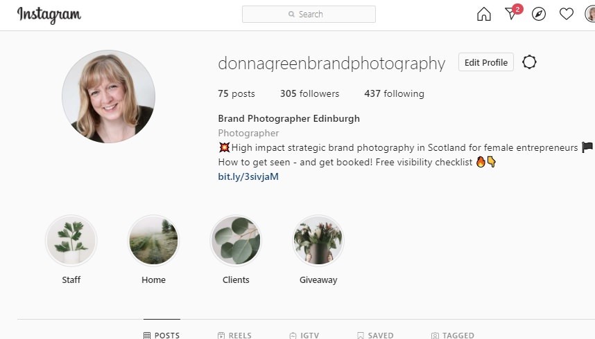 Personal branding photographer Scotland Edinburgh Instagram profile