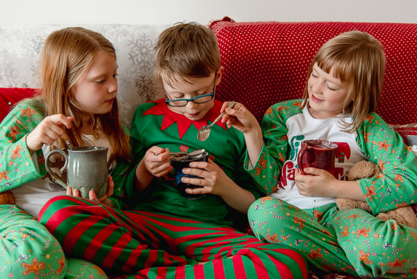Children in Christmas pyjamas