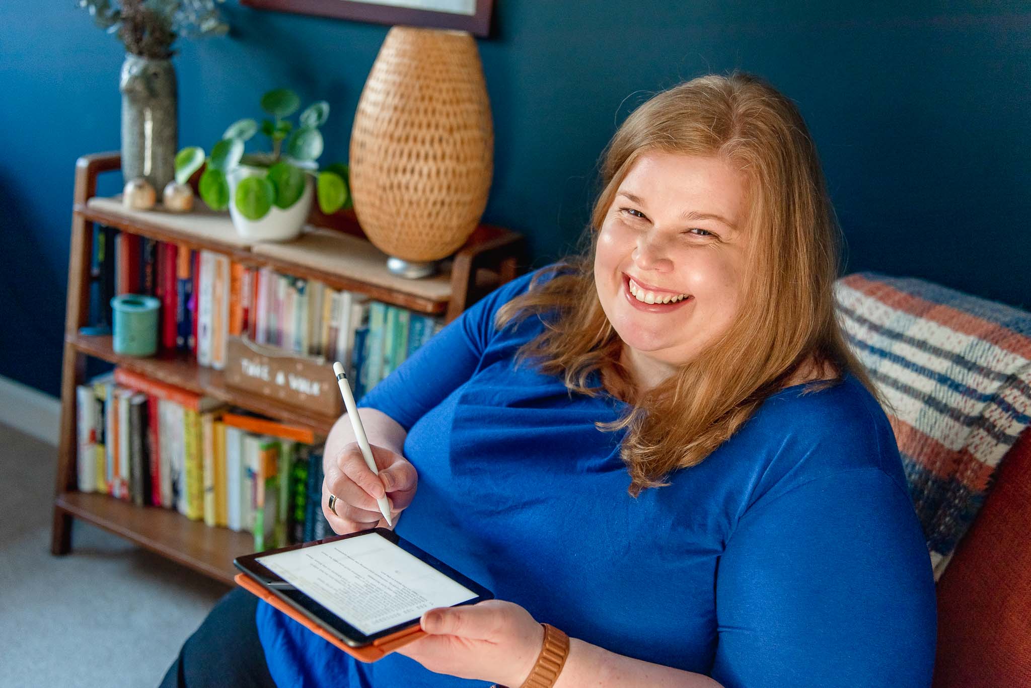 Good luck or bon courage - woman in blue top