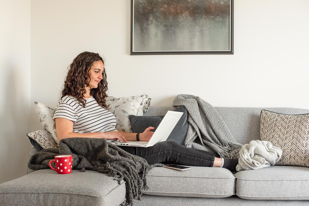 Edinburgh brand photography shoot for small business owner working on her laptop