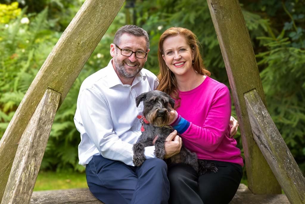 Glasgow brand photoshoot showing Yvonne Anderson business consultant with her husband and dog at House for an Art Lover